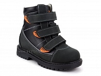 152-121 Бос(Bos), ботинки детские утепленные ортопедические профилактические, байка, кожа, черный, оранжевый в Казани