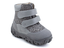 520-11 (21-26) Твики (Twiki) ботинки детские зимние ортопедические профилактические, кожа, натуральный мех, серый, леопард в Казани